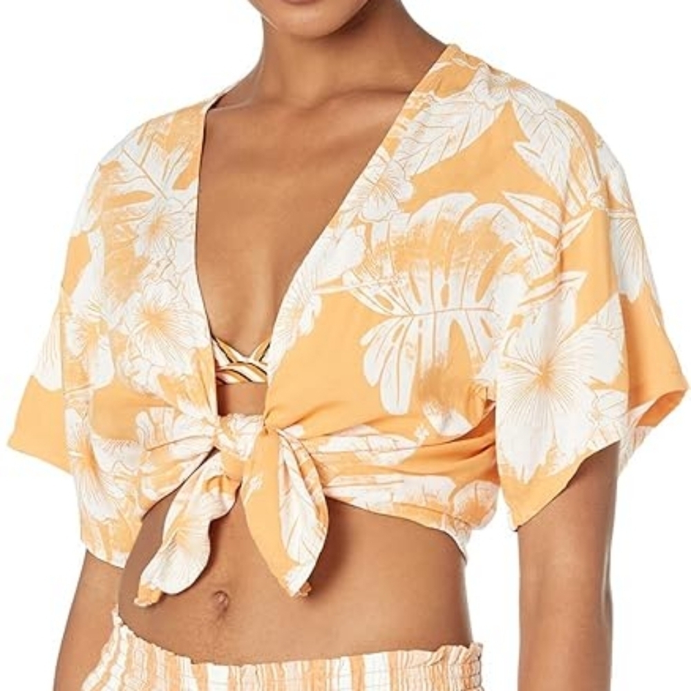 NWT ROXY Golden Shore Short Top, Color Orange/White Size S